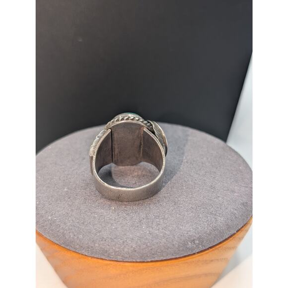 Vintage Turquoise Unmarked Sterling Silver Curved Leaf Chunky Ring Size 9.5 - Picture 11 of 13